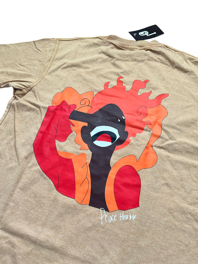 FireMan Acid Wash Print Tee in Brown