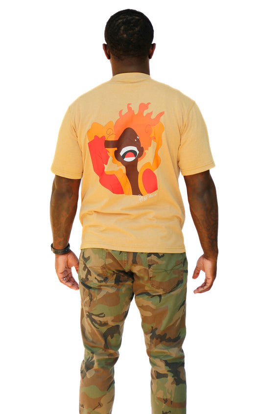 FireMan Acid Wash Print Tee in Brown