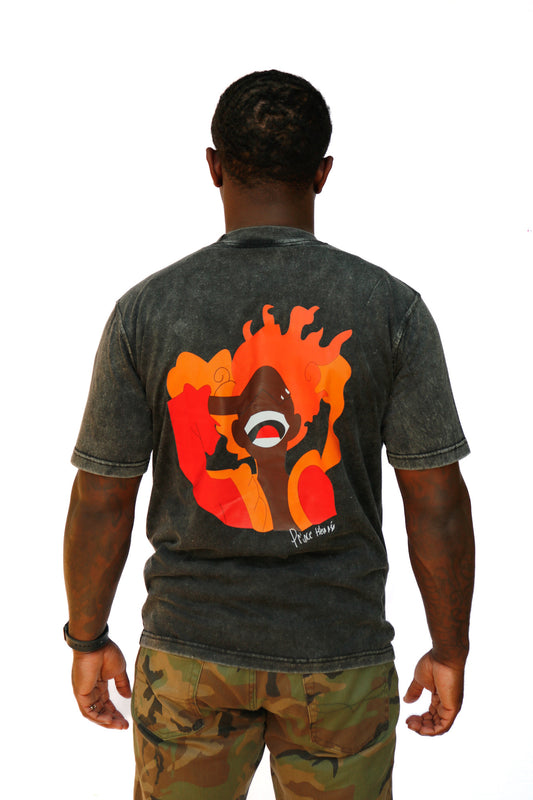 FireMan Acid Wash Print Tee in Black