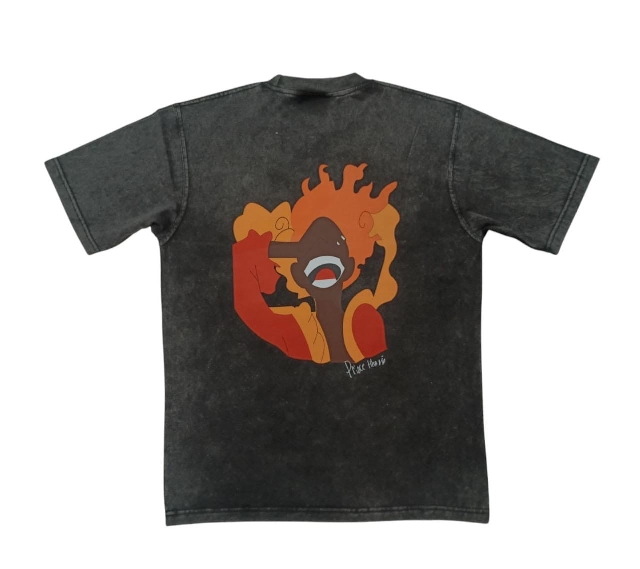 FireMan Acid Wash Print Tee in Black