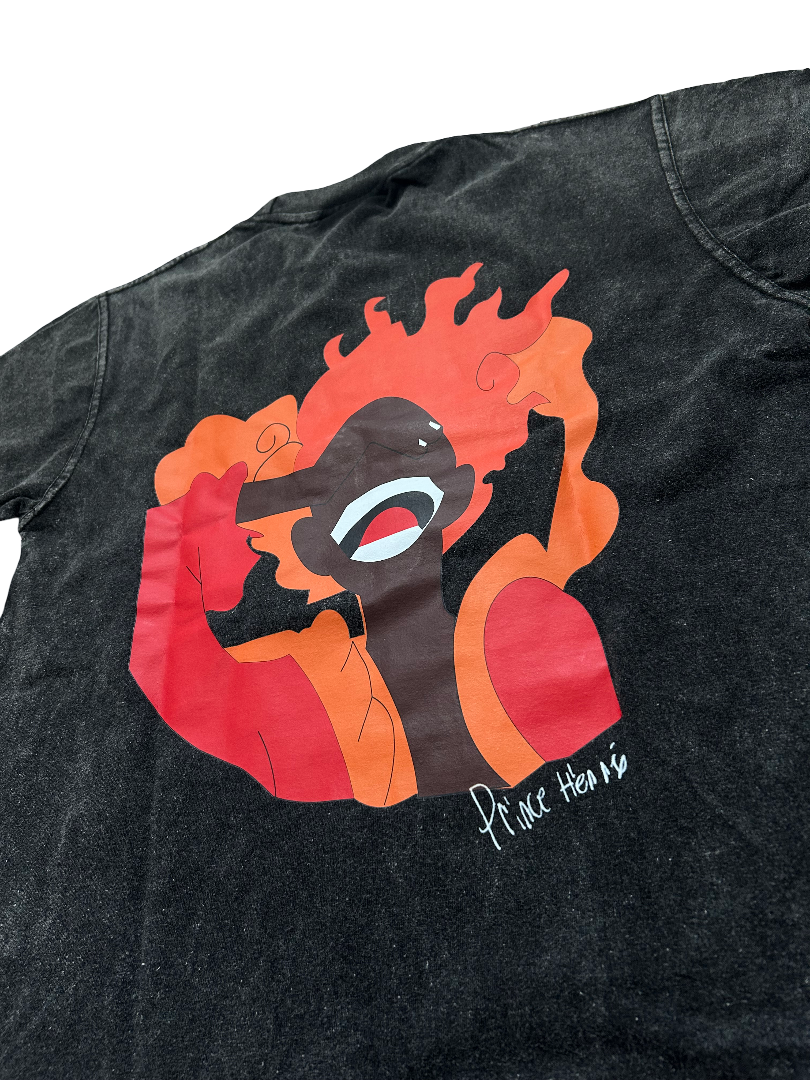 FireMan Acid Wash Print Tee in Black