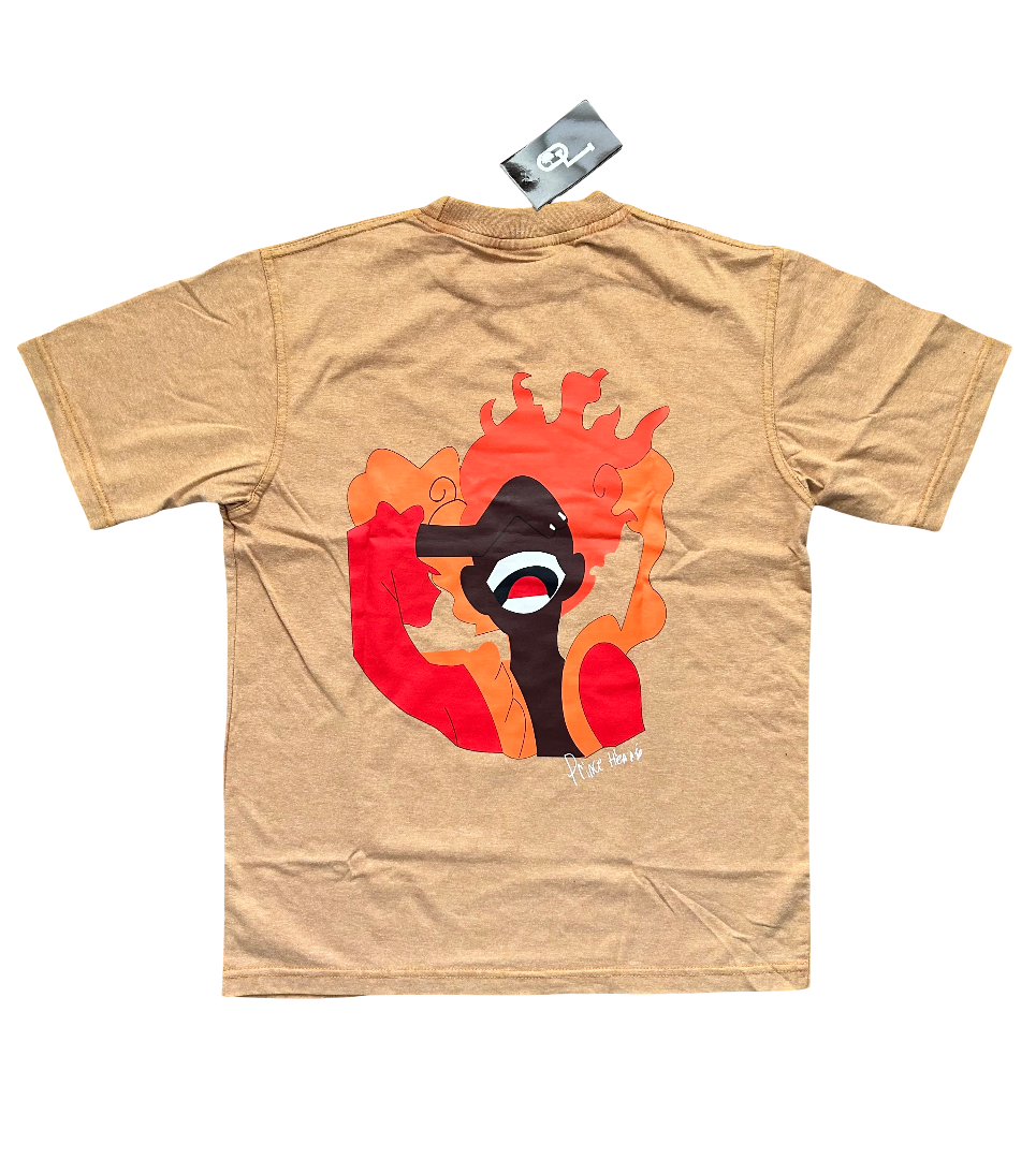 FireMan Acid Wash Print Tee in Brown