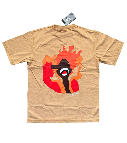 FireMan Acid Wash Print Tee in Brown