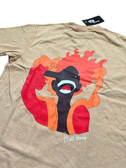 FireMan Acid Wash Print Tee in Brown