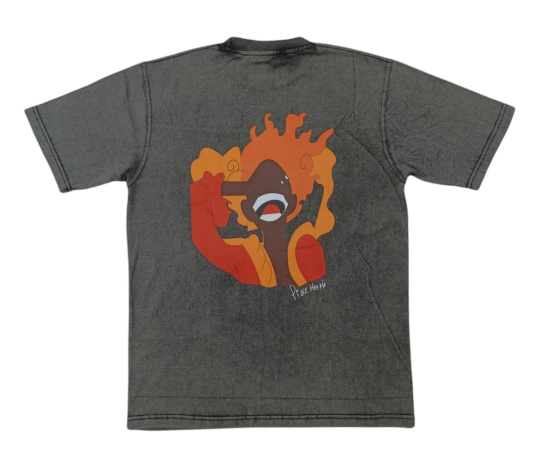 FireMan Acid Wash Print Tee in Gray